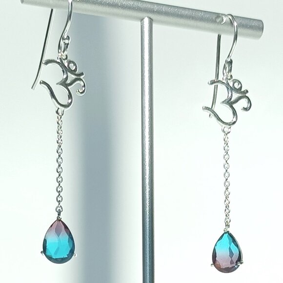 925 Sterling Silver Alexandrite OM Earrings –Gift for Her - Picture 2 of 4